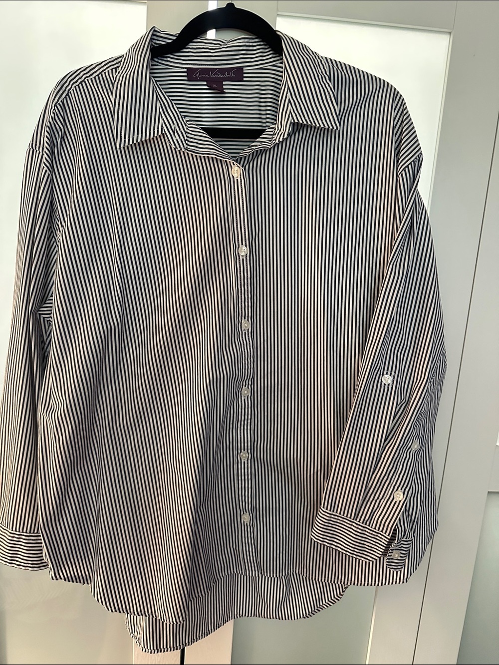 Gloria Vanderbilt Black and White Striped Button-Down Shirt